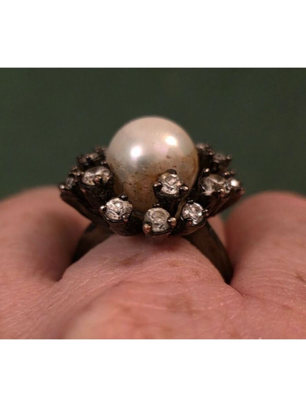 Park Lane Enchanted Ring Hematite, Pearl & Crystals - Sz 8
